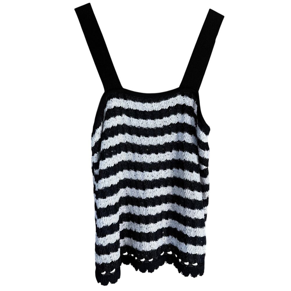 MARIA PAVAN new rare black white striped crocheted knit silver sequin tank top